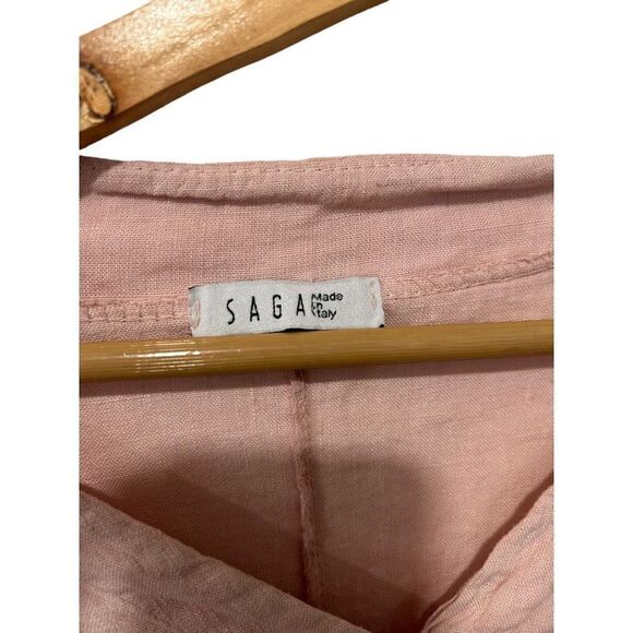 Saga Blush Pink 100% linen Italy Asymmetrical V-Neck Adjustable Cuff Blouse Size - Picture 10 of 16